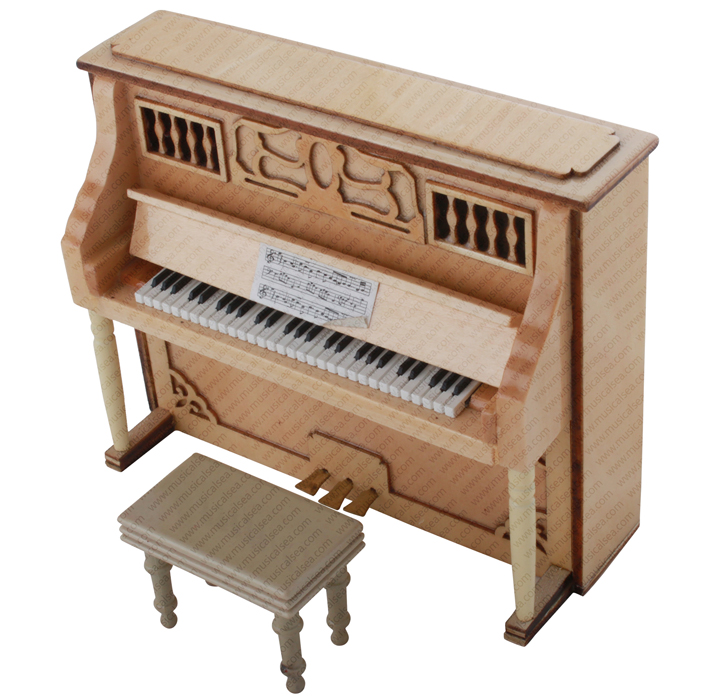 Miniature Black Brown Wood Piano and Chair Musical instrument Replica Gift